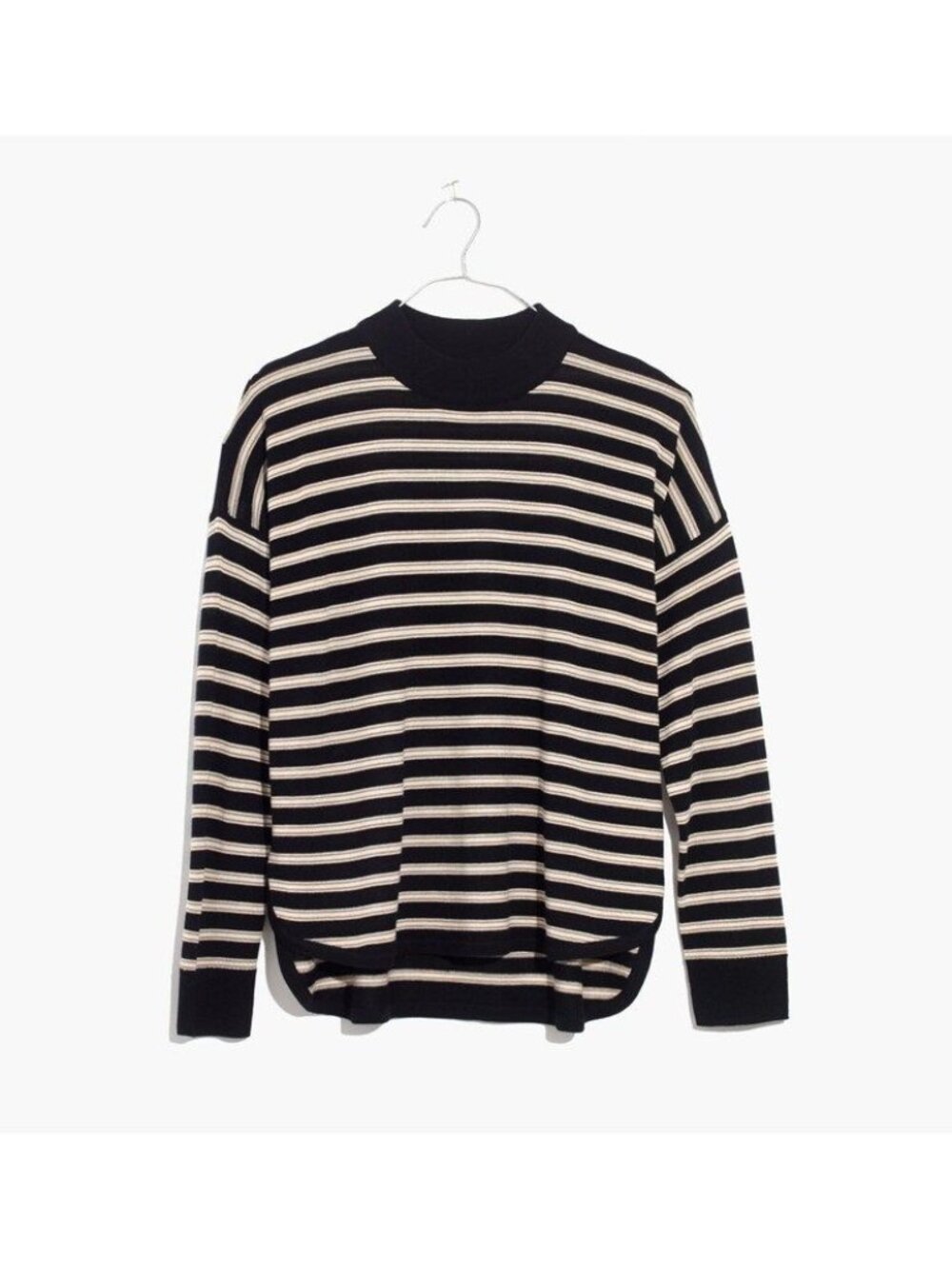 Madewell 100% Merino Wool Striped Mockneck Boxy Pullover Sweater XS Granola
